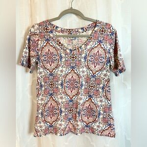 LOFT Multicolor Geometric Short Sleeve Top | Vintage | Comfort Fit | Retro ☮️